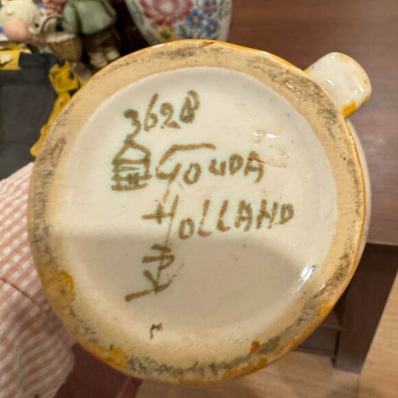 Vintage Gouda Holland Hand Painted Pitcher Vase with Floral Pattern - Picture 2 of 6